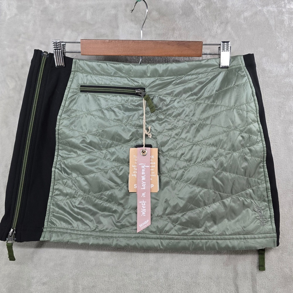 NWT SKHOOP Womens Medium Kari Mini Skirt Frost Green Quilted Bun Warmer